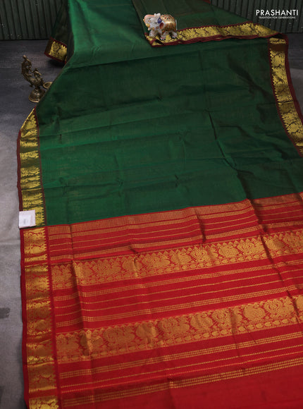 Silk cotton saree dark green and maroon with allover vairaosi pattern and annam zari woven border