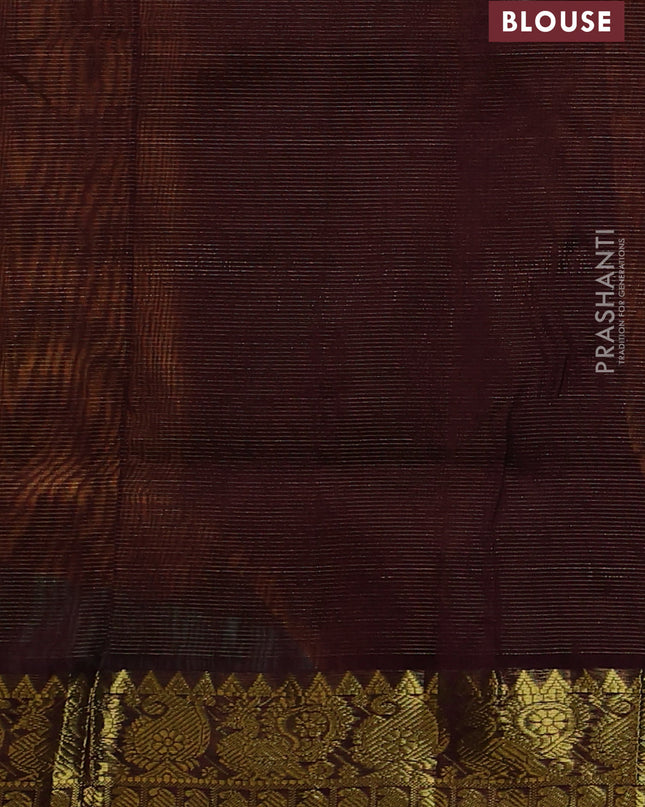Silk cotton saree mustard yellow and coffee brown with allover vairaosi pattern and annam zari woven border