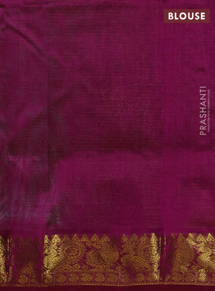 Silk cotton saree teal green and purple with allover vairaosi pattern and annam zari woven border