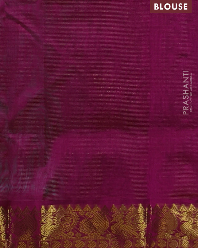 Silk cotton saree teal green and purple with allover vairaosi pattern and annam zari woven border