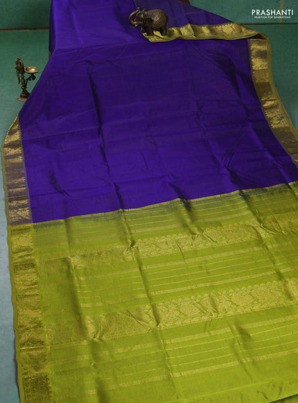 Silk cotton saree blue and lime green with allover vairaosi pattern and annam zari woven border