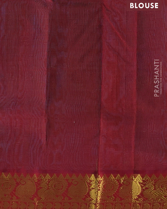 Silk cotton saree teal blue and maroon with allover vairaosi pattern and annam zari woven border