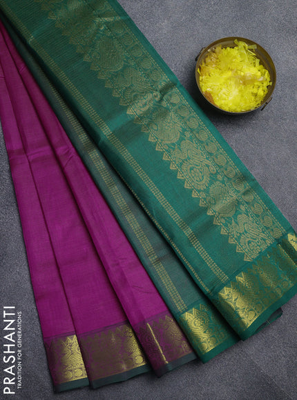 Silk cotton saree pink and green with allover vairaosi pattern and annam zari woven border