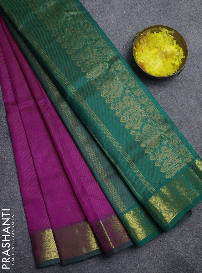 Silk cotton saree pink and green with allover vairaosi pattern and annam zari woven border