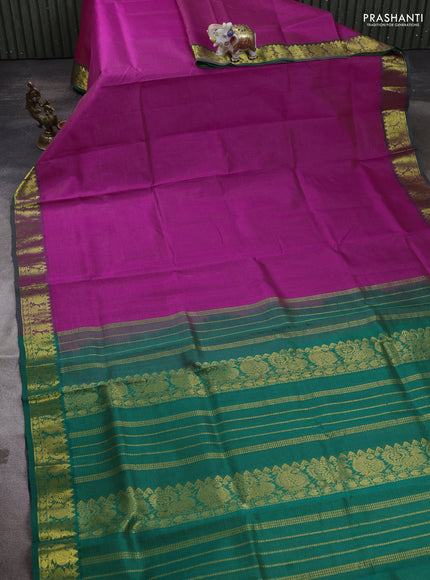 Silk cotton saree pink and green with allover vairaosi pattern and annam zari woven border