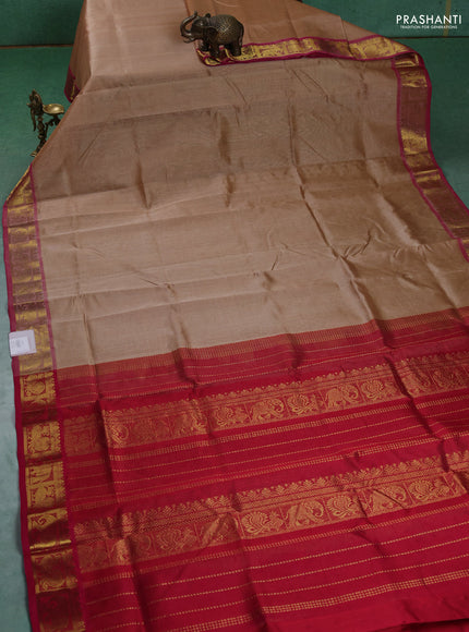 Silk cotton saree sandal and pink with allover vairaosi pattern and annam & elephant zari woven border