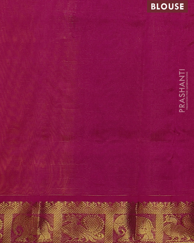Silk cotton saree mustard yellow and pink with allover vairaosi pattern and annam & elephant zari woven border