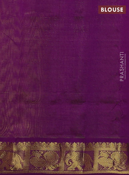 Silk cotton saree lime yellow and purple with allover vairaosi pattern and annam & elephant zari woven border