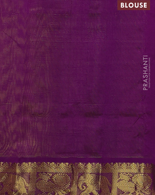 Silk cotton saree lime yellow and purple with allover vairaosi pattern and annam & elephant zari woven border