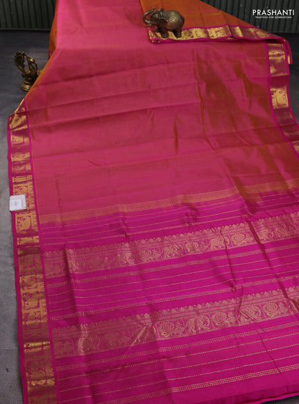Silk cotton saree dual shade of yellow and pink with allover vairaosi pattern and annam & elephant zari woven border