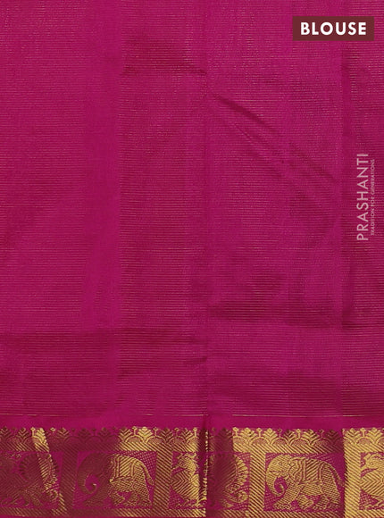 Silk cotton saree dual shade of yellow and pink with allover vairaosi pattern and annam & elephant zari woven border