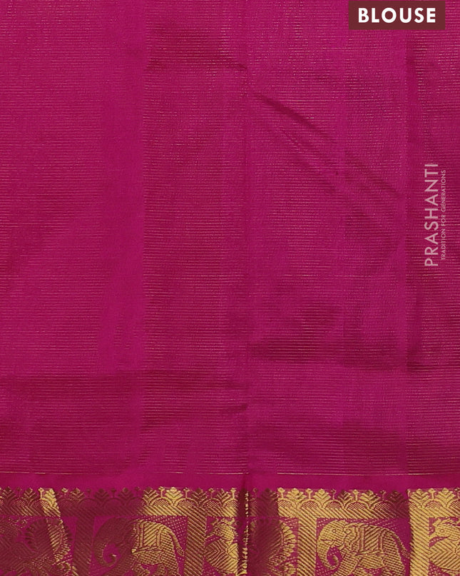 Silk cotton saree dual shade of yellow and pink with allover vairaosi pattern and annam & elephant zari woven border