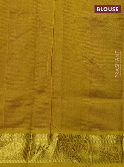 Silk cotton saree purple and mustard yellow with allover vairaosi pattern and annam & elephant zari woven border