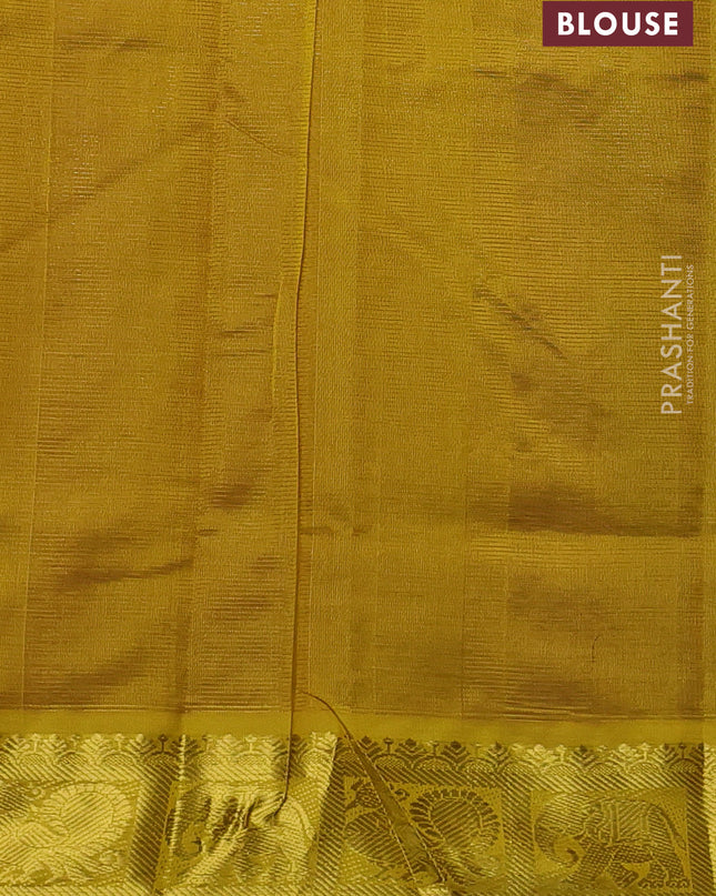 Silk cotton saree purple and mustard yellow with allover vairaosi pattern and annam & elephant zari woven border