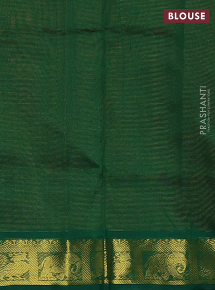Silk cotton saree rust and green with allover vairaosi pattern and annam & elephant zari woven border