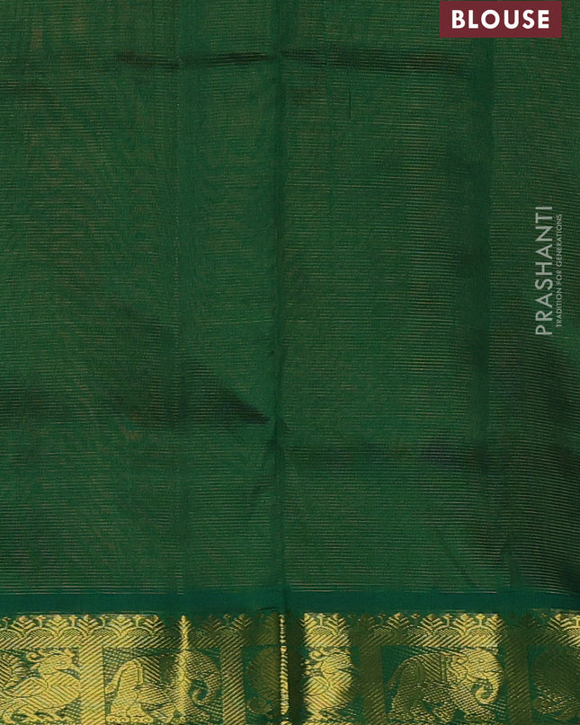 Silk cotton saree rust and green with allover vairaosi pattern and annam & elephant zari woven border