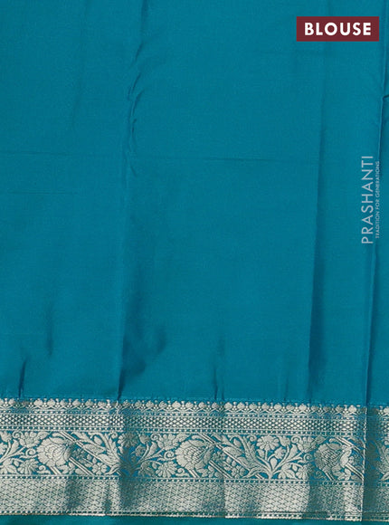 Bangalori silk saree yellow with teal green with zari woven floral buttas and zari woven border