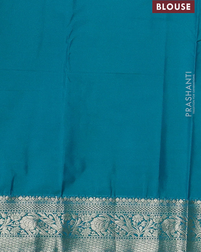 Bangalori silk saree yellow with teal green with zari woven floral buttas and zari woven border