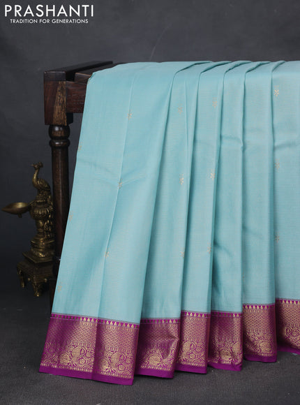 Bangalori silk saree pastel blue with purple with allover vairaosi pattern and zari woven border