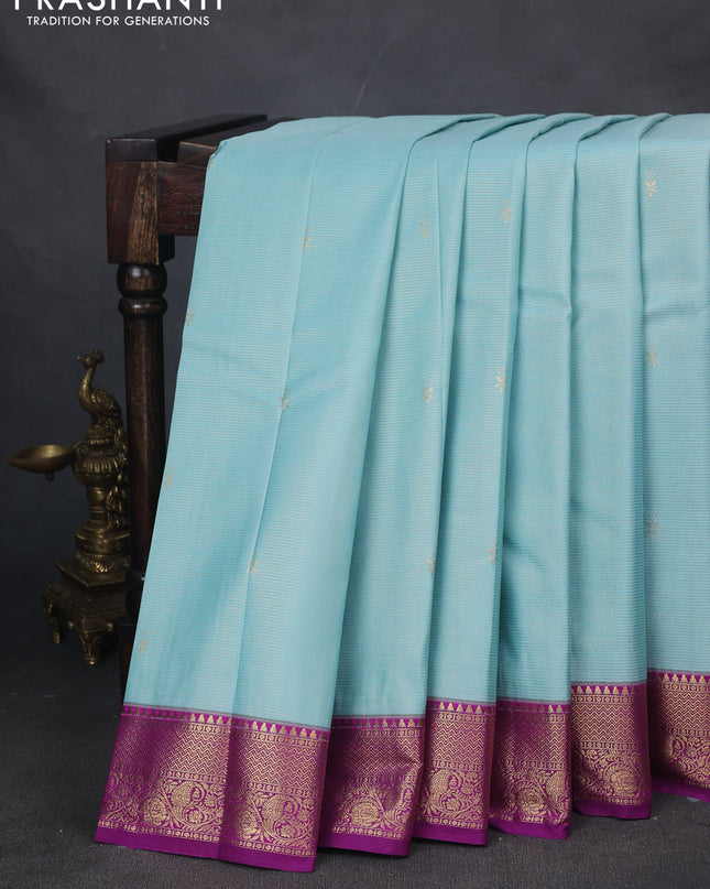 Bangalori silk saree pastel blue with purple with allover vairaosi pattern and zari woven border