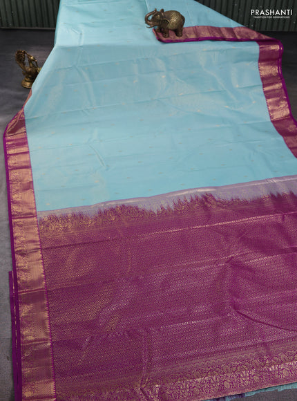 Bangalori silk saree pastel blue with purple with allover vairaosi pattern and zari woven border