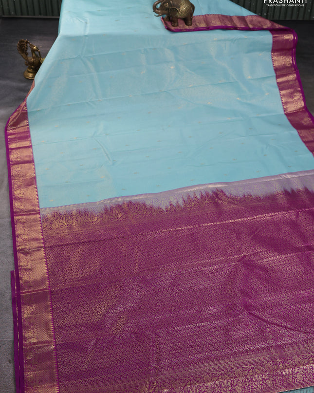 Bangalori silk saree pastel blue with purple with allover vairaosi pattern and zari woven border