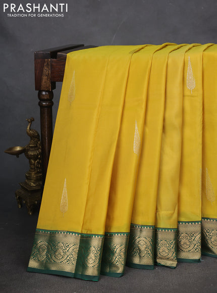 Bangalori silk saree yellow with green with zari woven buttas and zari woven border