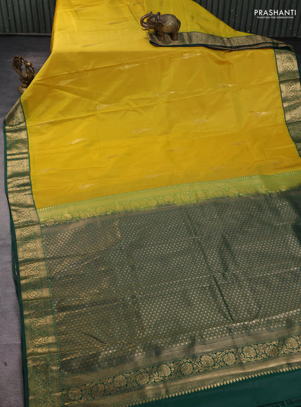 Bangalori silk saree yellow with green with zari woven buttas and zari woven border