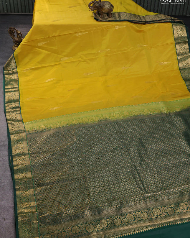 Bangalori silk saree yellow with green with zari woven buttas and zari woven border