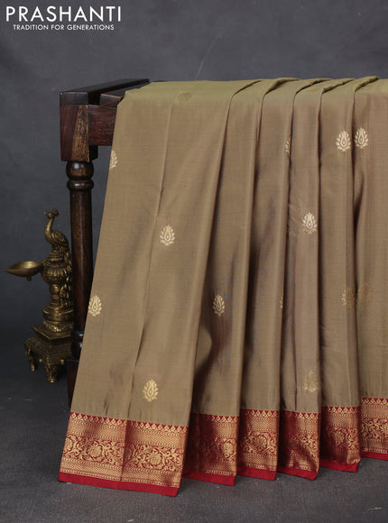 Bangalori silk saree chikku shade with maroon with zari woven buttas and zari woven border