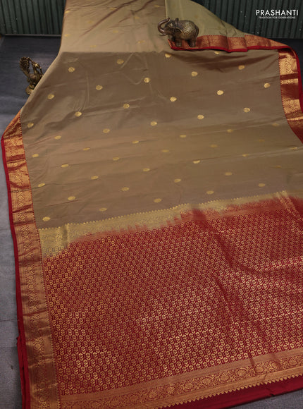 Bangalori silk saree chikku shade with maroon with zari woven buttas and zari woven border