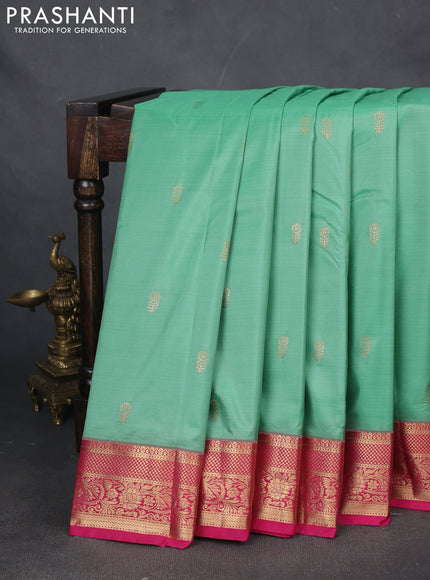 Bangalori silk saree teal green with pink with zari woven buttas and zari woven border