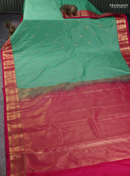 Bangalori silk saree teal green with pink with zari woven buttas and zari woven border
