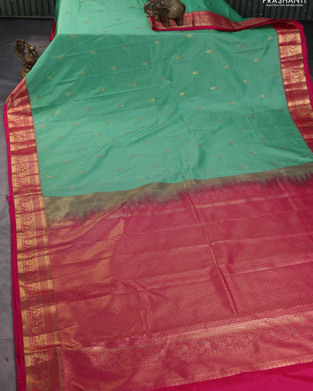 Bangalori silk saree teal green with pink with zari woven buttas and zari woven border