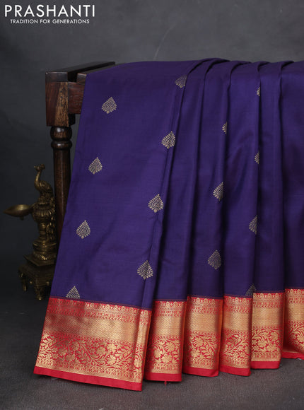 Bangalori silk saree dark blue with red with zari woven buttas and zari woven border
