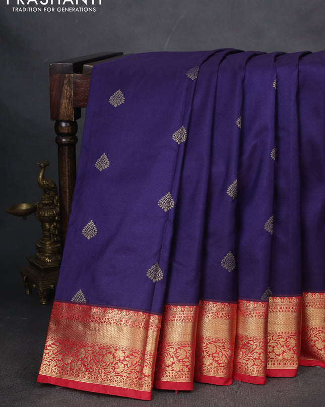 Bangalori silk saree dark blue with red with zari woven buttas and zari woven border