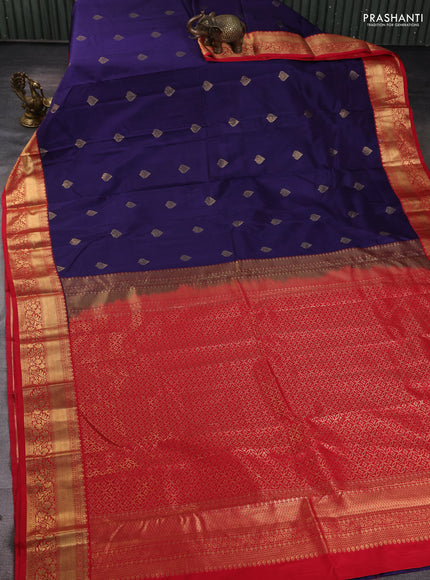 Bangalori silk saree dark blue with red with zari woven buttas and zari woven border