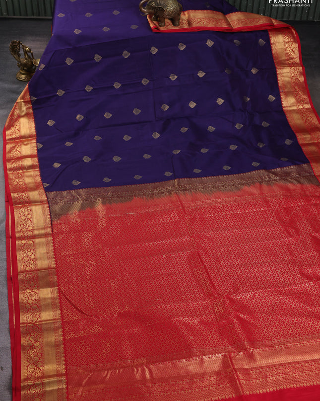 Bangalori silk saree dark blue with red with zari woven buttas and zari woven border