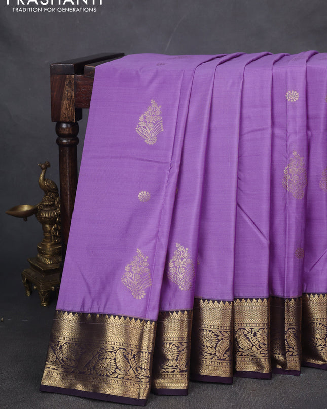 Bangalori silk saree lavender with violet with zari woven buttas and zari woven border