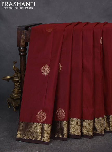 Bangalori silk saree rust shade with coffee brown with zari woven buttas and zari woven border