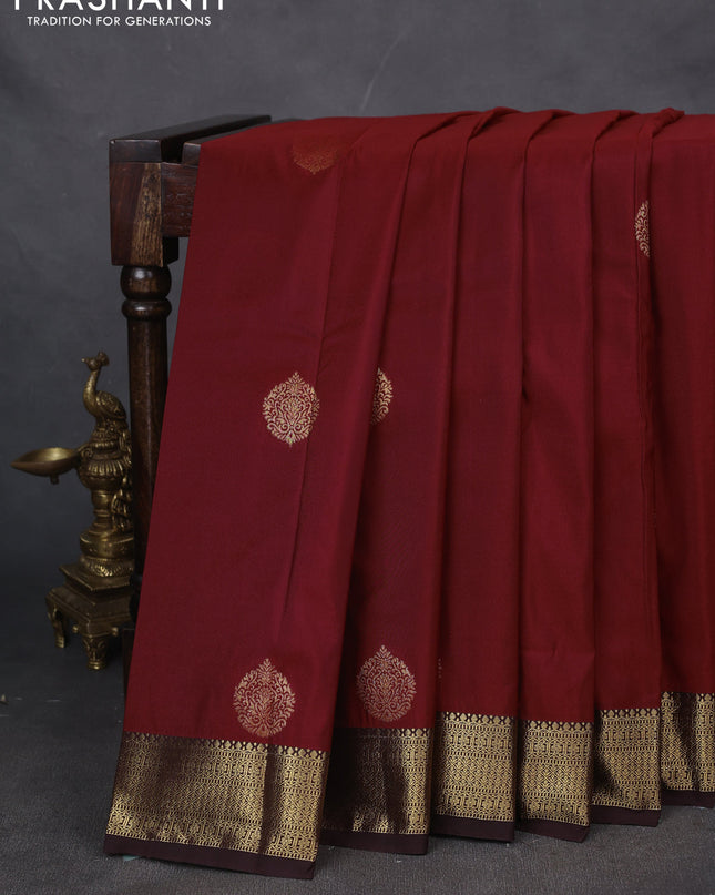 Bangalori silk saree rust shade with coffee brown with zari woven buttas and zari woven border