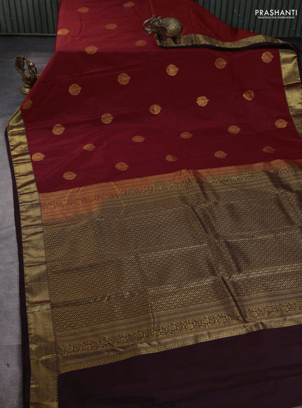 Bangalori silk saree rust shade with coffee brown with zari woven buttas and zari woven border