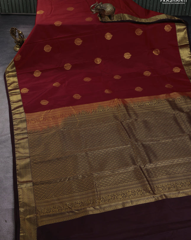 Bangalori silk saree rust shade with coffee brown with zari woven buttas and zari woven border