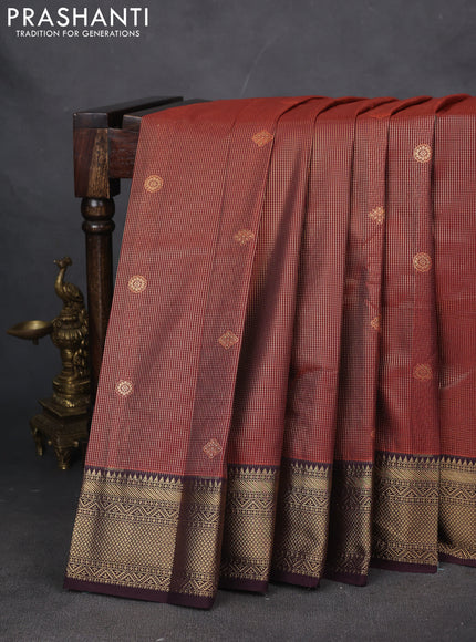 Bangalori silk saree rust shade with wine shade with allover zari woven stripes pattern and zari woven border
