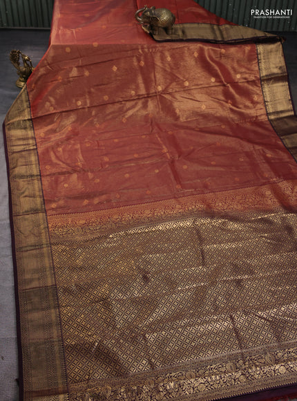 Bangalori silk saree rust shade with wine shade with allover zari woven stripes pattern and zari woven border