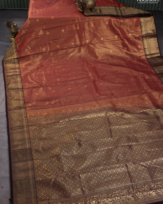 Bangalori silk saree rust shade with wine shade with allover zari woven stripes pattern and zari woven border