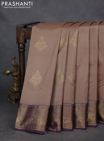 Bangalori silk saree beige with violet with zari woven buttas and zari woven border