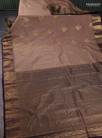Bangalori silk saree beige with violet with zari woven buttas and zari woven border