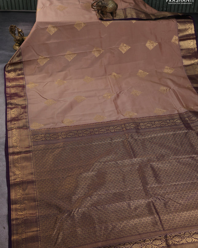 Bangalori silk saree beige with violet with zari woven buttas and zari woven border