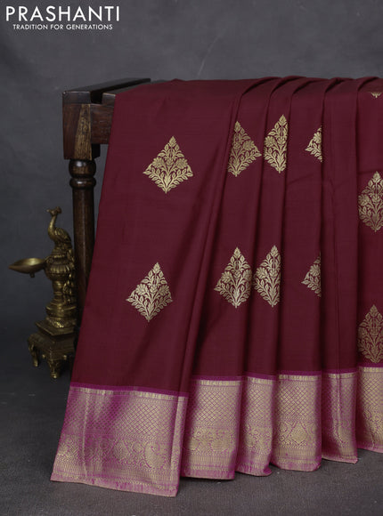 Bangalori silk saree maroon with dual shade of pink with zari woven buttas and zari woven border